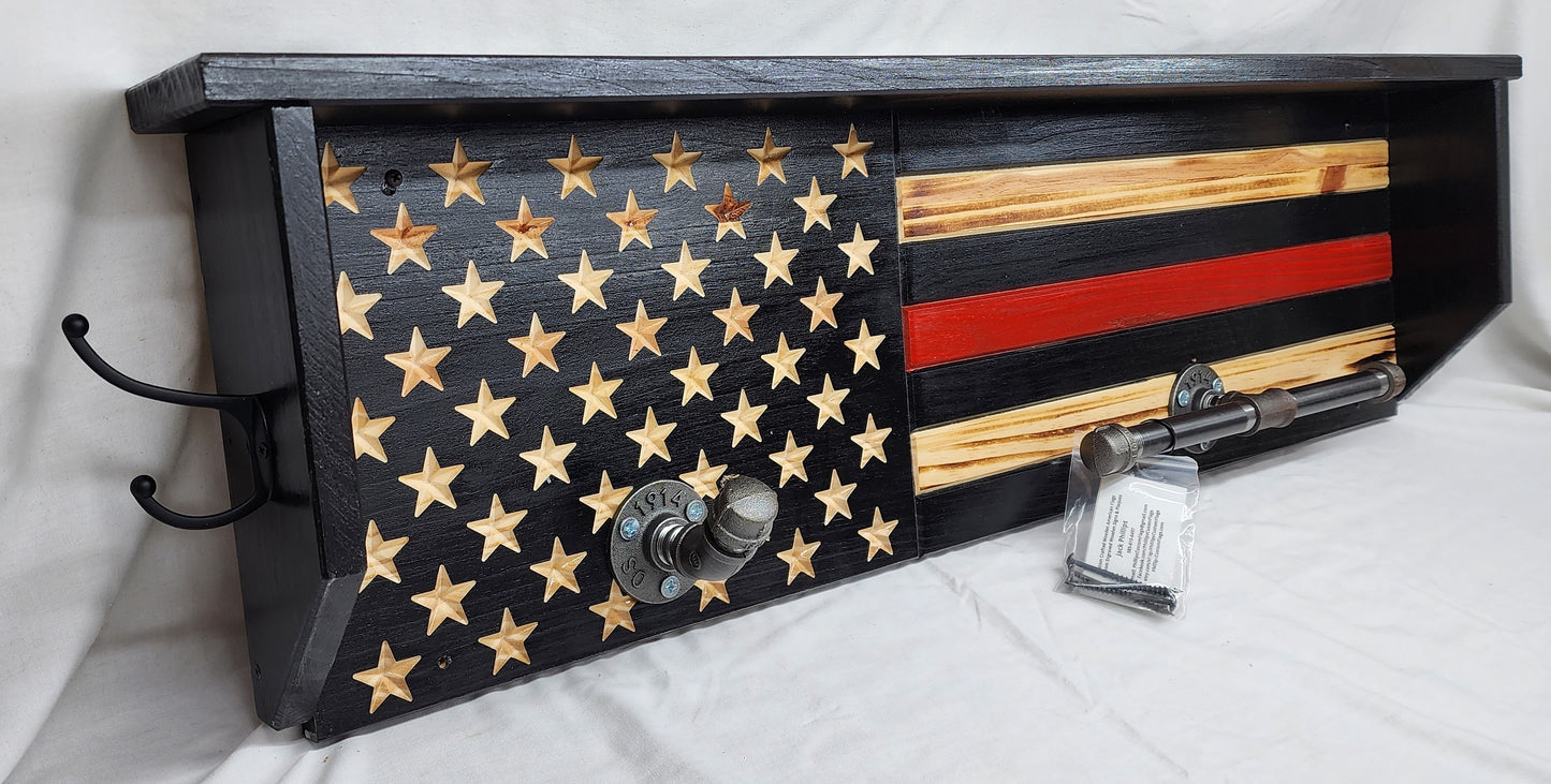 40" Tactical Gear Rack - Fireman Gear Rack - Customizable - Thin Red Line - Duty Gear rack - Gear Rack Free Shipping