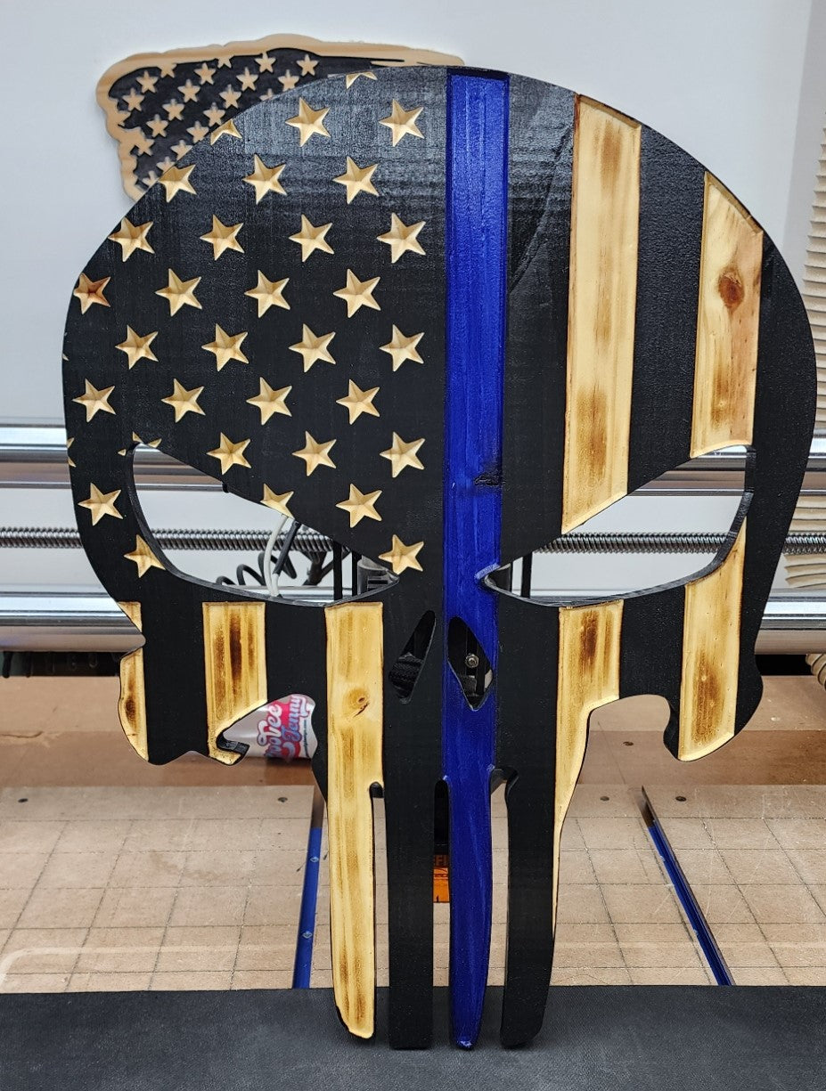 Wooden Rustic American Punisher Blueline Flag, Wooden Flag, Wood American Flag, Punisher READY TO SHIP!
