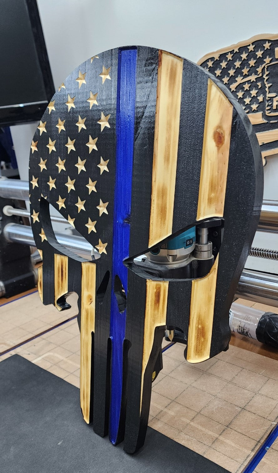Wooden Rustic American Punisher Blueline Flag, Wooden Flag, Wood American Flag, Punisher READY TO SHIP!