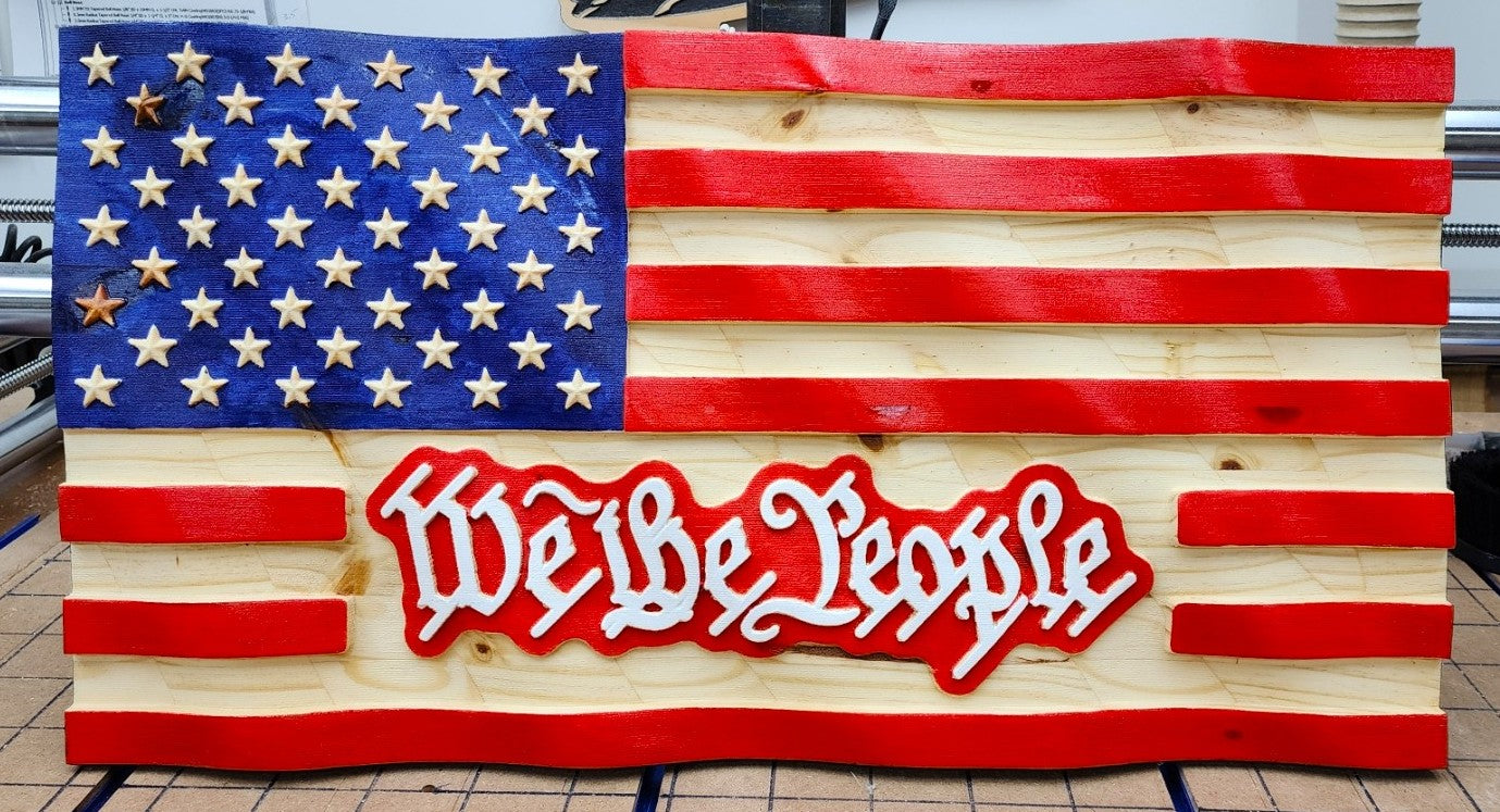 3D "We the People" Wavy US Wooden Flag - 3D Flag - Built to Order