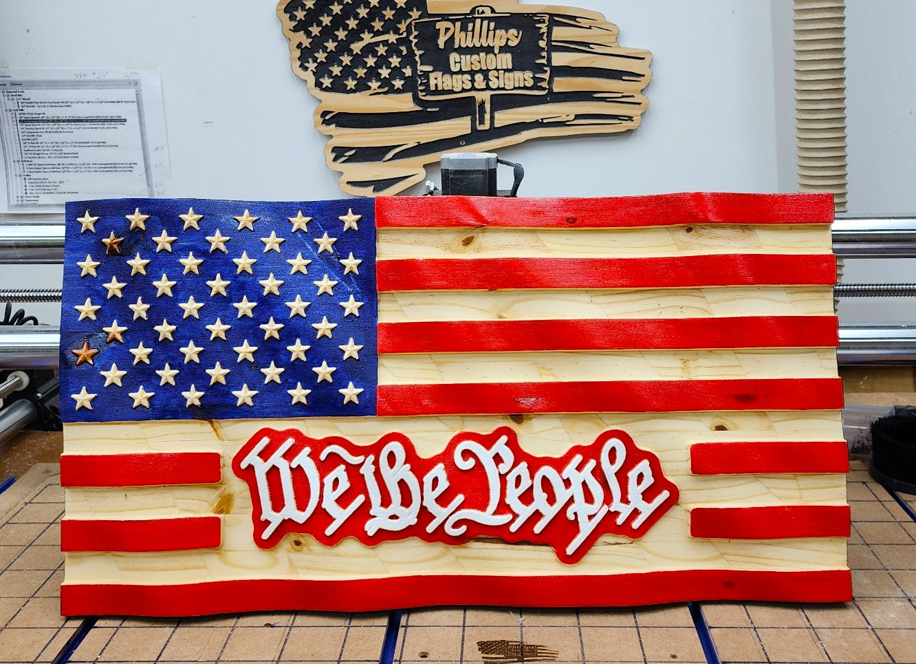 3D "We the People" Wavy US Wooden Flag - 3D Flag - Built to Order