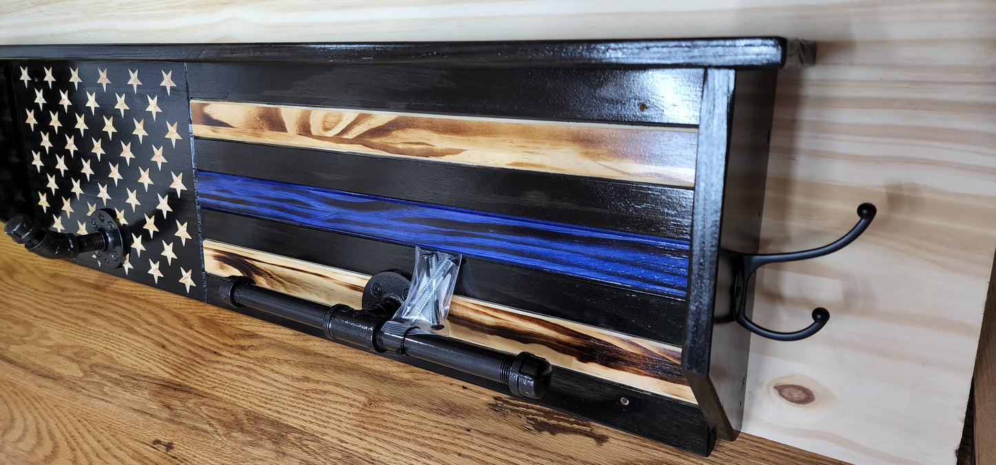 Tactical Gear Rack - Police Gear Rack - Customizable - Thin Blue Line - Police Duty Gear rack - Law Enforcement Gear Rack Free Shipping