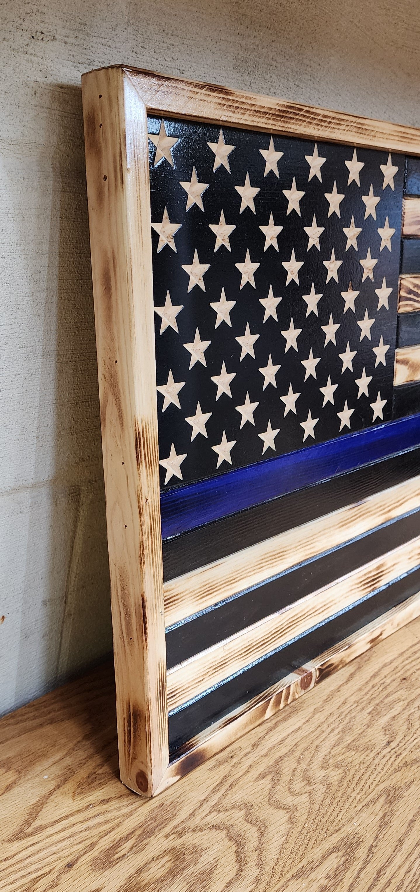 Thin Blue Line Rustic Wooden Flag 16 X 31 With Frame
