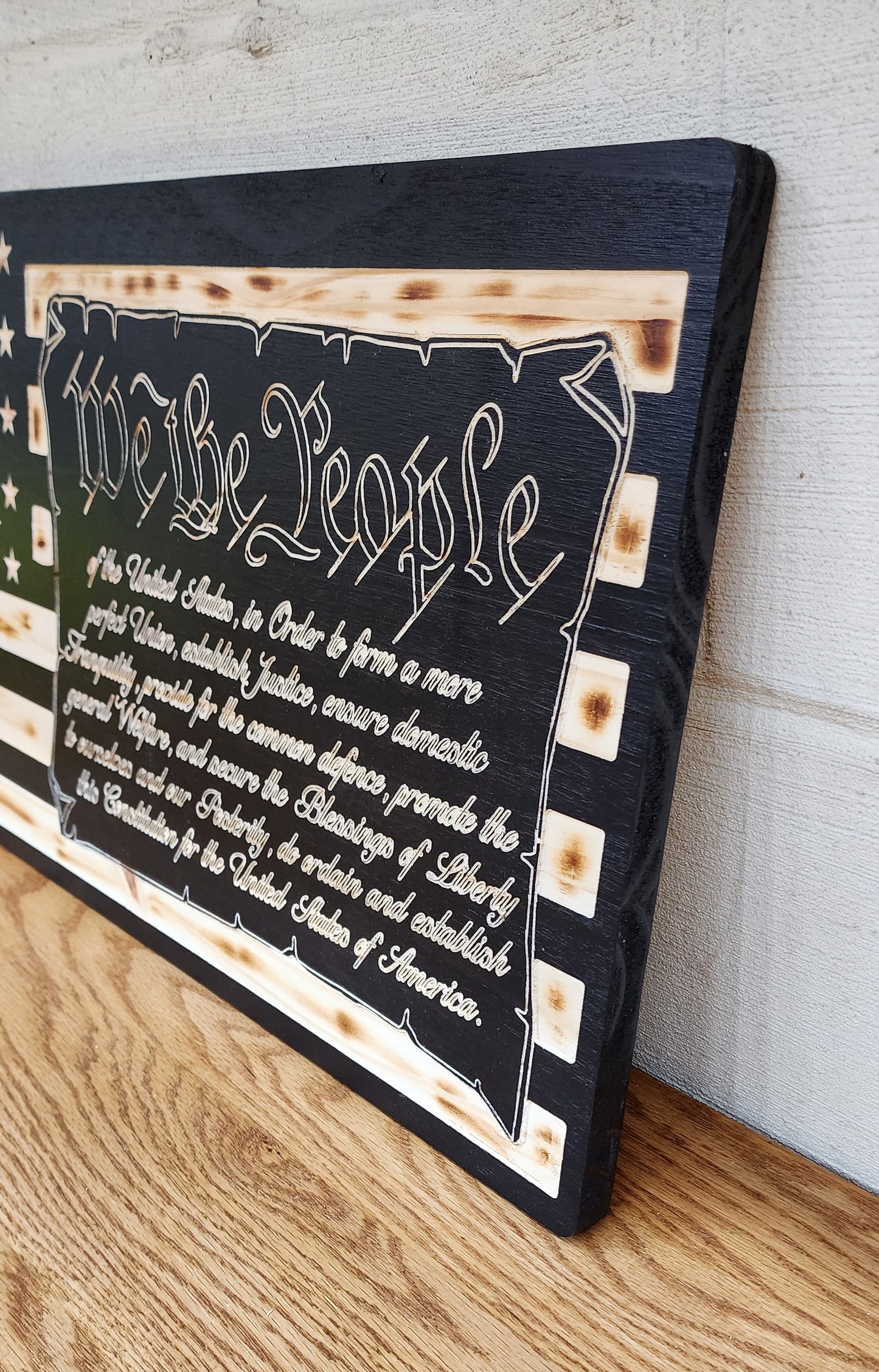 "We The People" Versus Wooden Rustic Subdued American 13"X25" Flag READY TO SHIP