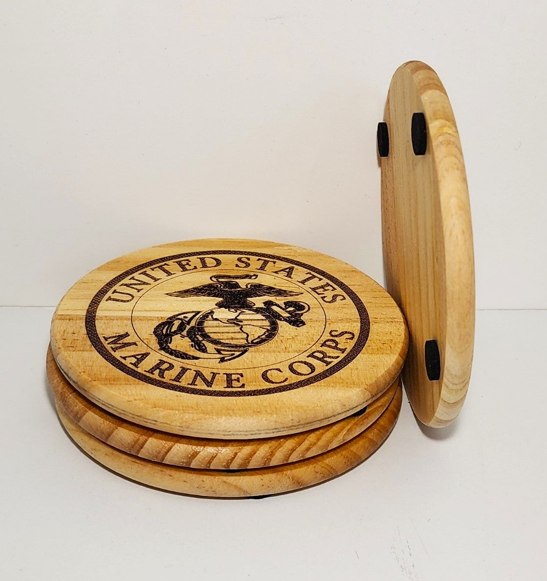 Wooden Drink Coasters 4" Square & Round set of Four [4], Laser Engraved. Custom Coasters Available Free Shipping!