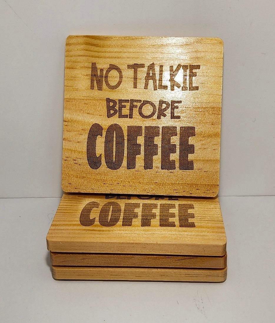 Wooden Drink Coasters 4" Square & Round set of Four [4], Laser Engraved. Custom Coasters Available Free Shipping!