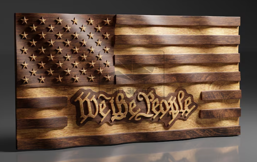 3D "We the People" Wavy US Wooden Flag 11X20 - 3D Flag - Built to Order