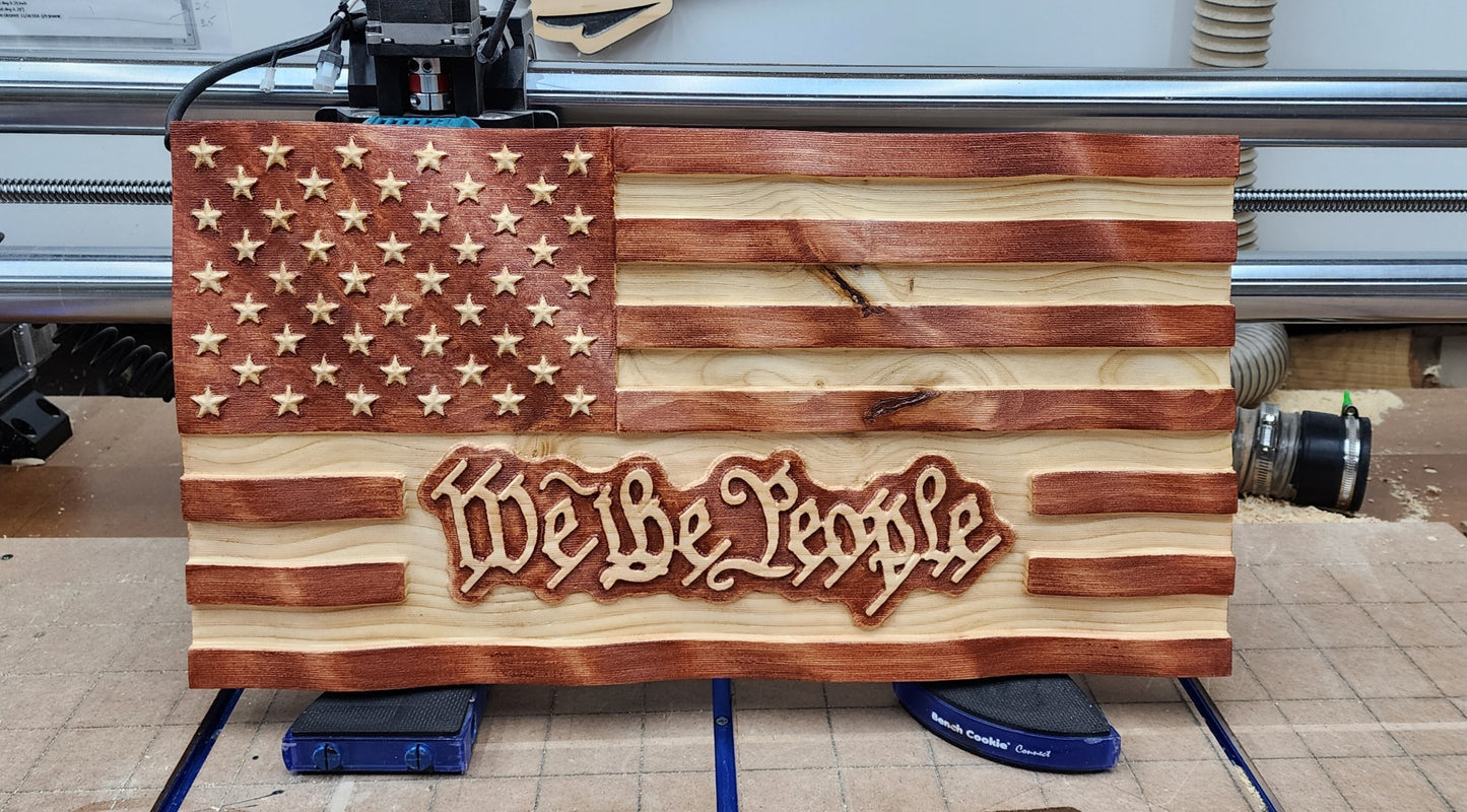 3D "We the People" Wavy US Wooden Flag 11X20 - 3D Flag - Built to Order