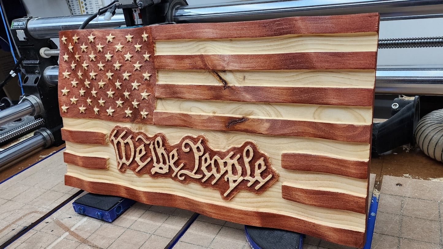 3D "We the People" Wavy US Wooden Flag 11X20 - 3D Flag - Built to Order