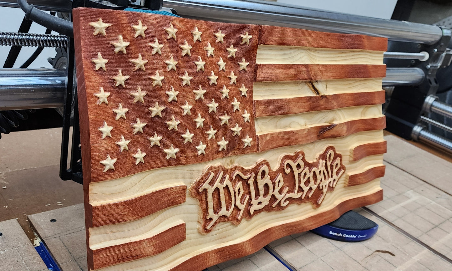 3D "We the People" Wavy US Wooden Flag 11X20 - 3D Flag - Built to Order