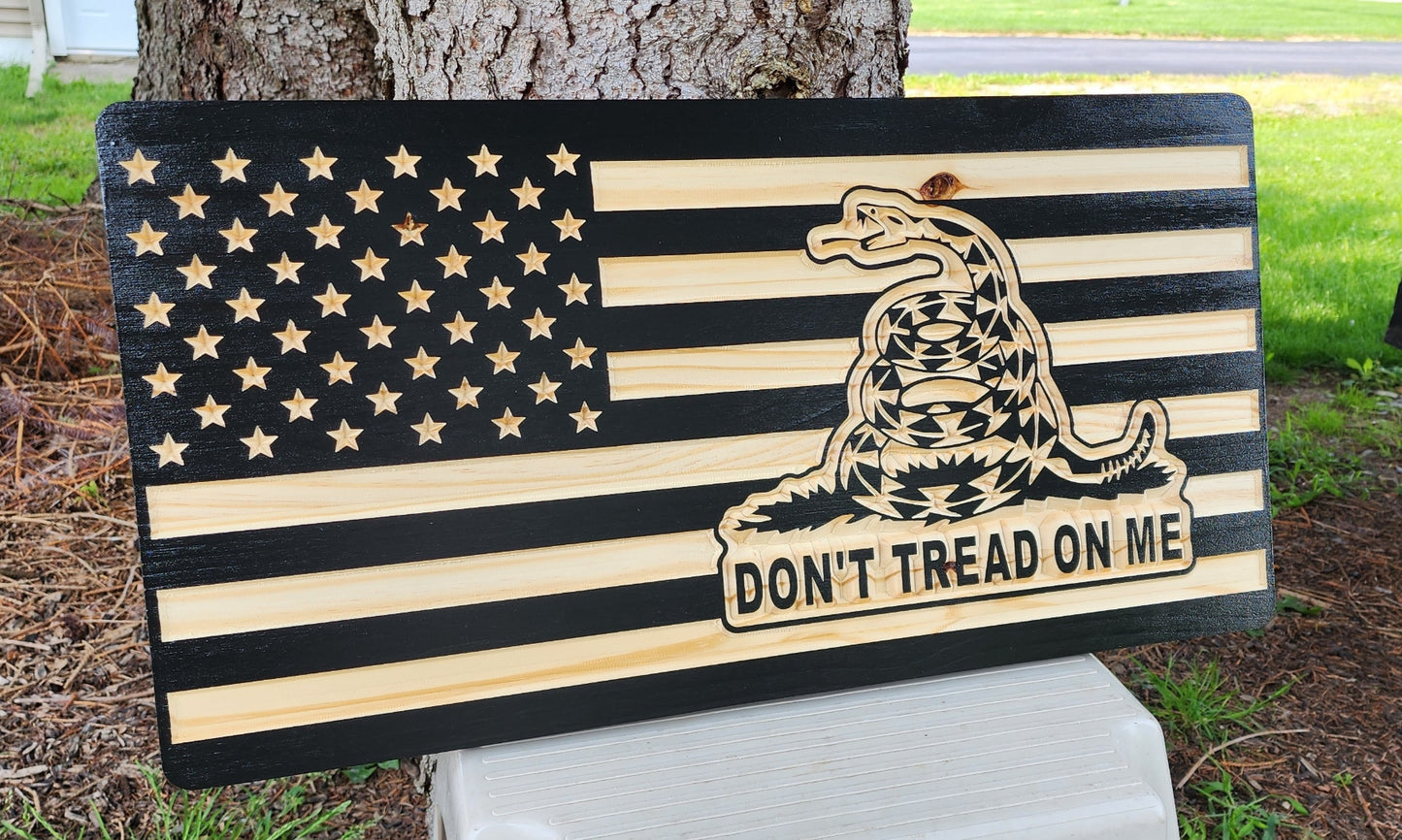 "Don't Tread on Me" Wooden Rustic Flag, 11" X 25" Wooden Flag, Gadsden "Don't Tread on Me" Flag