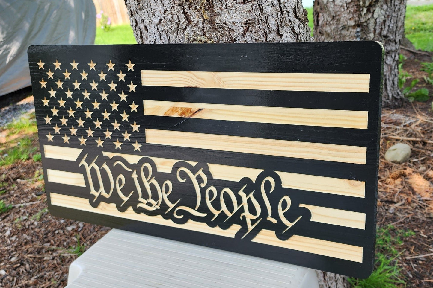 "We The People" Wooden Rustic Subdued American 11"X25" Flag READY TO SHIP