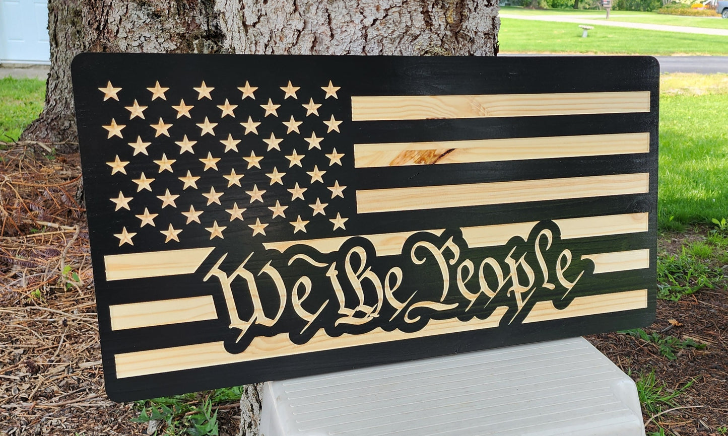 "We The People" Wooden Rustic Subdued American 11"X25" Flag READY TO SHIP