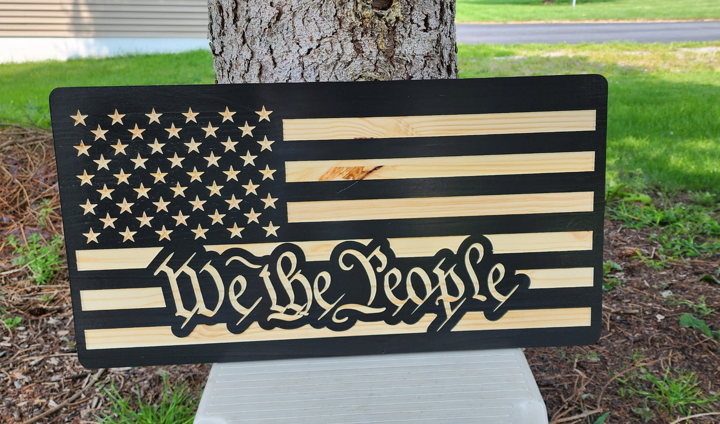 "We The People" Wooden Rustic Subdued American 11"X25" Flag READY TO SHIP