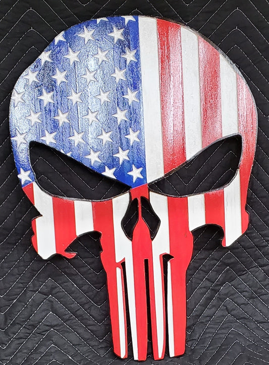 Rustic Wooden American Punisher Flag, Wooden Flag, Wood American Flag, Punisher Red White and Blue READY TO SHIP