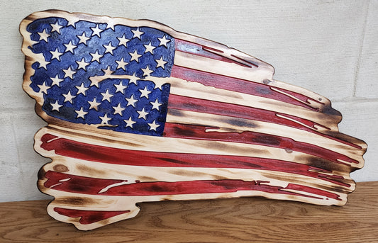 Rustic War Torn American Wooden Flag, 14" X 24", Free Shipping, Handcraft, Made in the USA