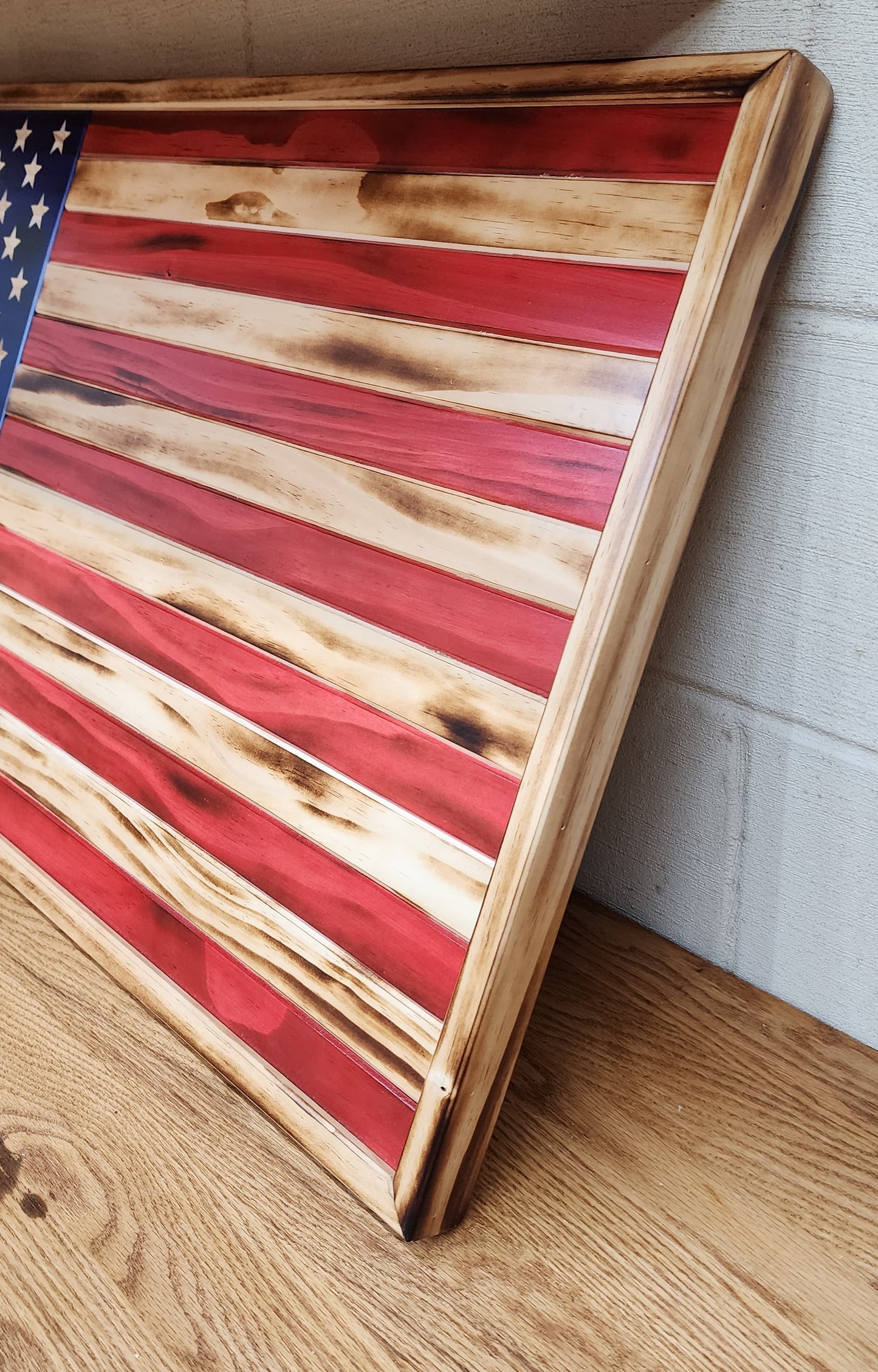 Rustic 19 1/2"X37" Traditional Wooden American US Flag with Frame