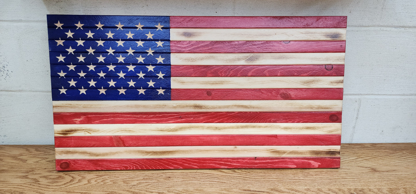 Rustic Traditional Wooden 16 X 31 American US Flag, Hand Made, Customizable, Stained, Torched Active READY TO SHIP