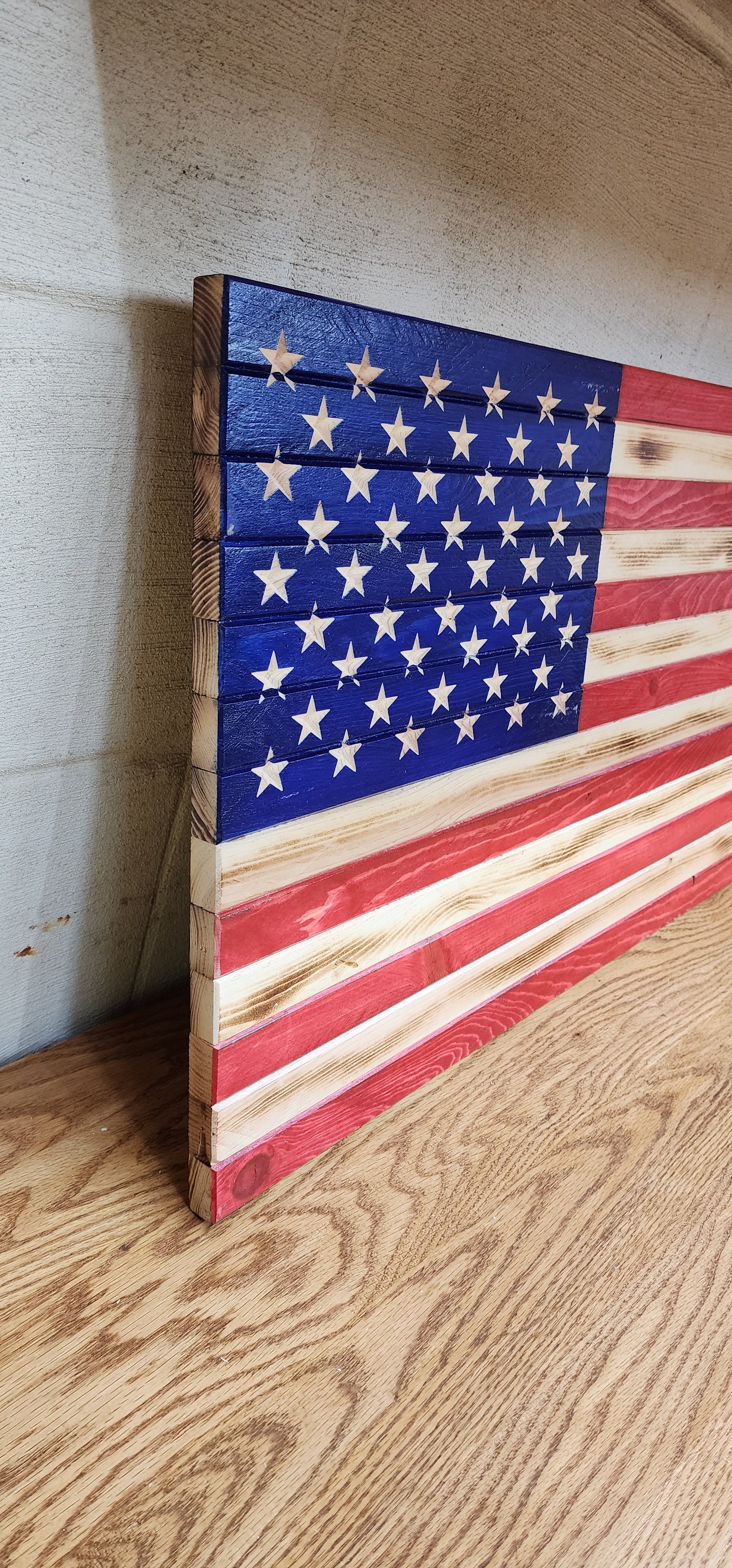 Rustic Traditional Wooden 16 X 31 American US Flag, Hand Made, Customizable, Stained, Torched Active READY TO SHIP