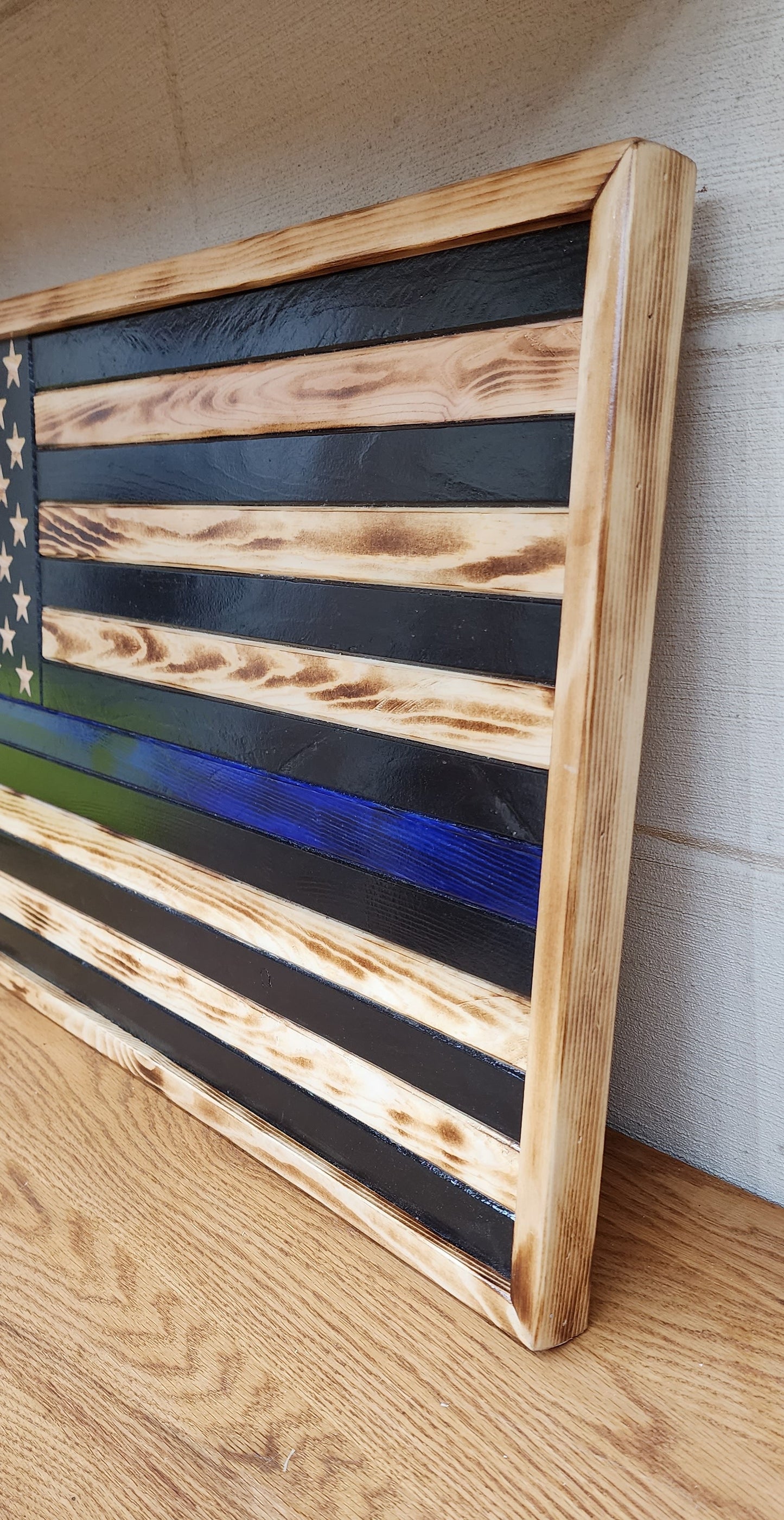 Thin Blue Line Rustic Wooden Flag 16 X 31 With Frame