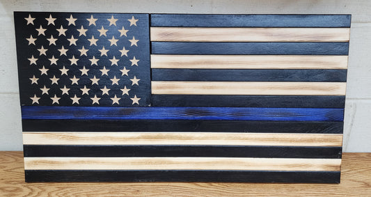 Thin Blue Line Rustic Wooden Flag 16 X 31