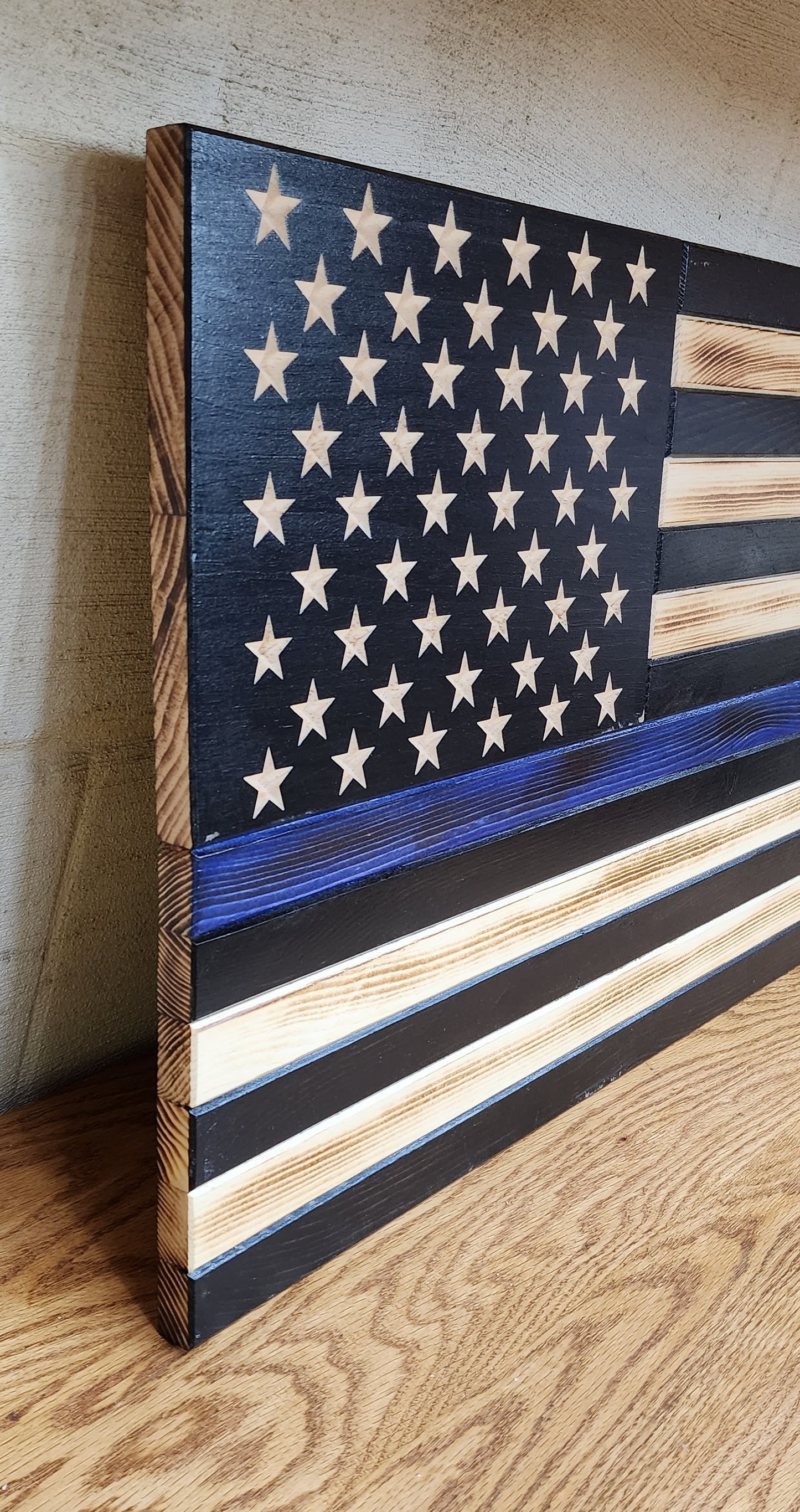 Thin Blue Line Rustic Wooden Flag 16 X 31