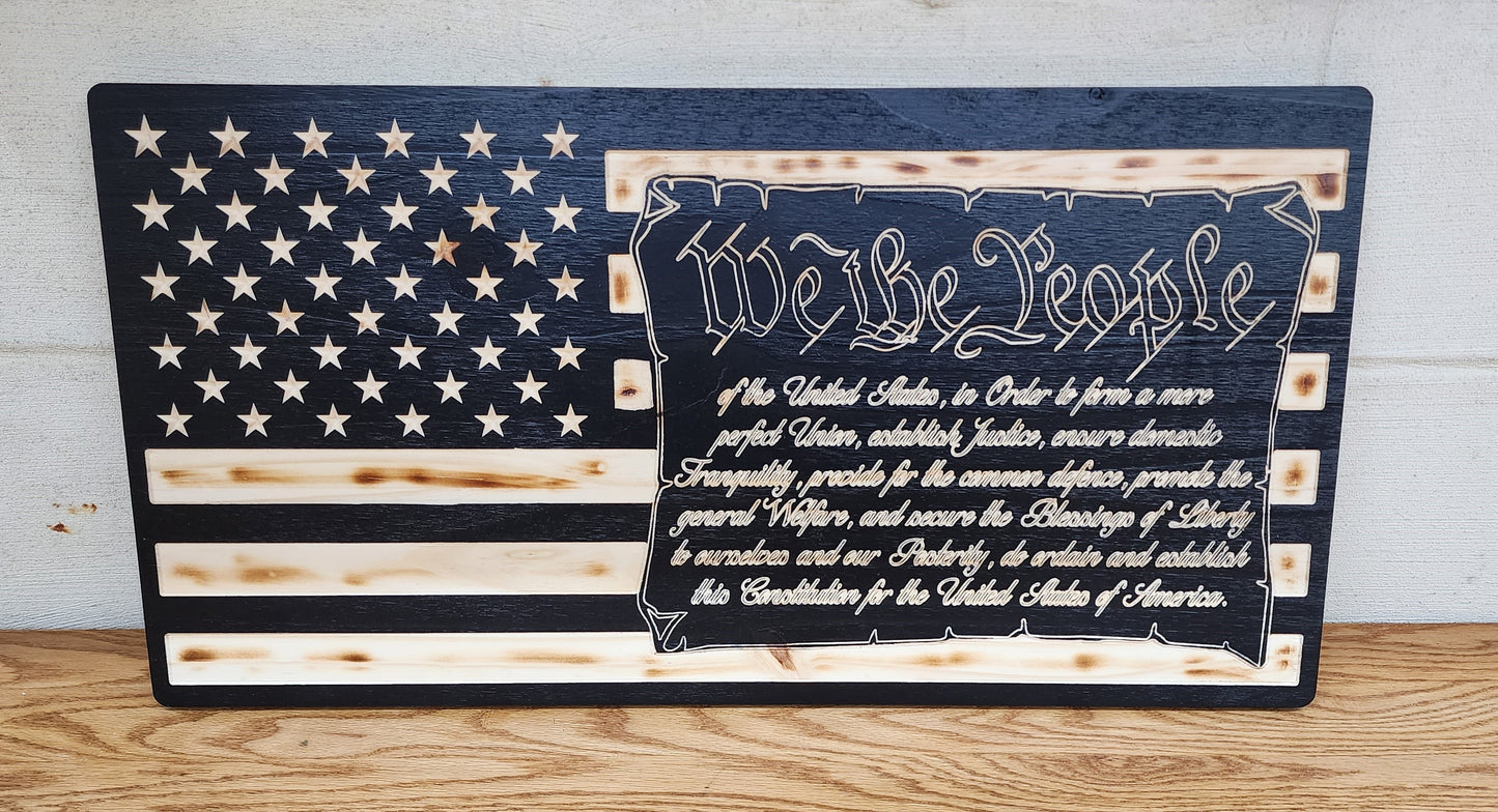 "We The People" Versus Wooden Rustic Subdued American 13"X25" Flag READY TO SHIP