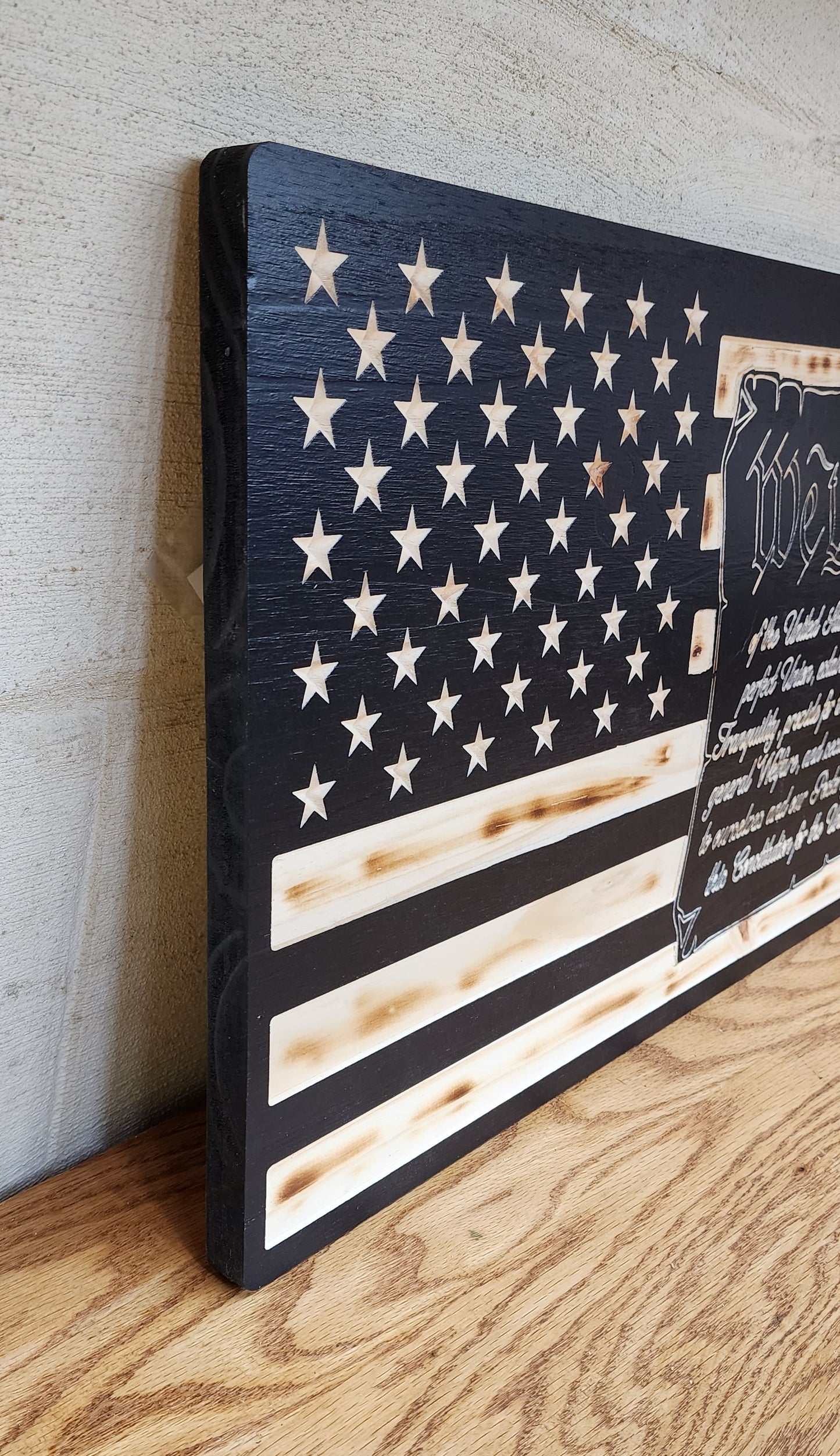 "We The People" Versus Wooden Rustic Subdued American 13"X25" Flag READY TO SHIP