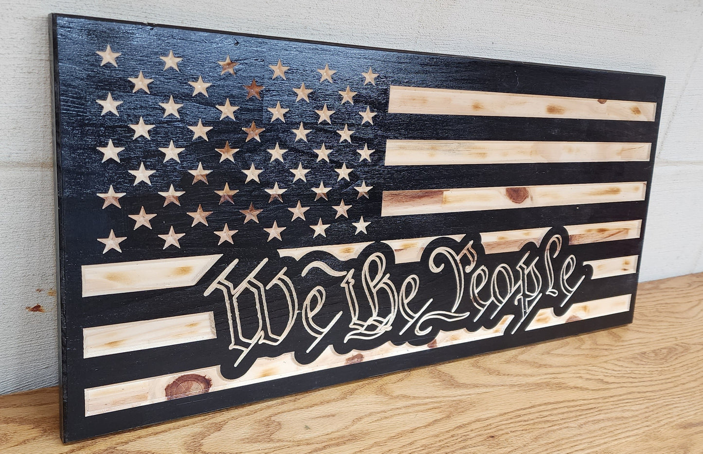 "We The People" Wooden Rustic Subdued American 11"X25" Flag READY TO SHIP