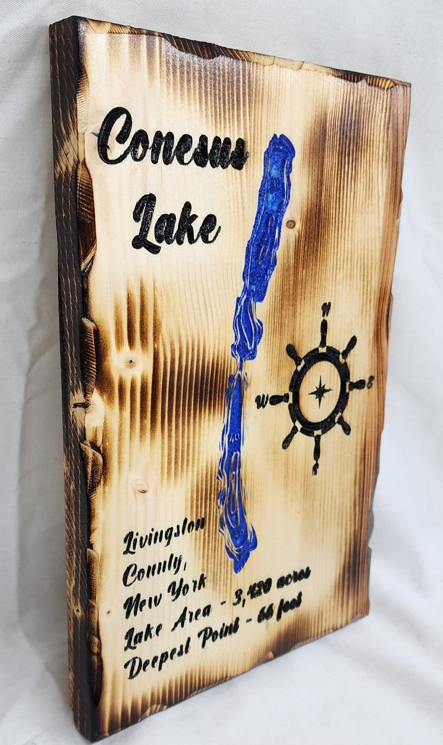 Conesus Lake NY Wall Sign 6 1/2 X 10 CNC Carved Sign READY TO SHIP! FREE SHIPPING!