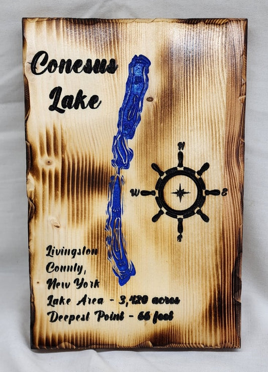 Conesus Lake NY Wall Sign 6 1/2 X 10 CNC Carved Sign READY TO SHIP! FREE SHIPPING!